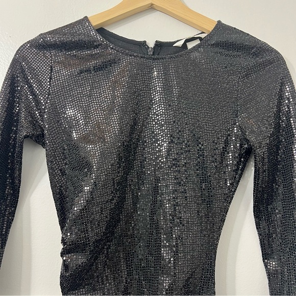 H&M Women’s XS Metallic Black Sequin Event Party Glam Witchy Bodycon Mini Dress - Picture 2 of 12